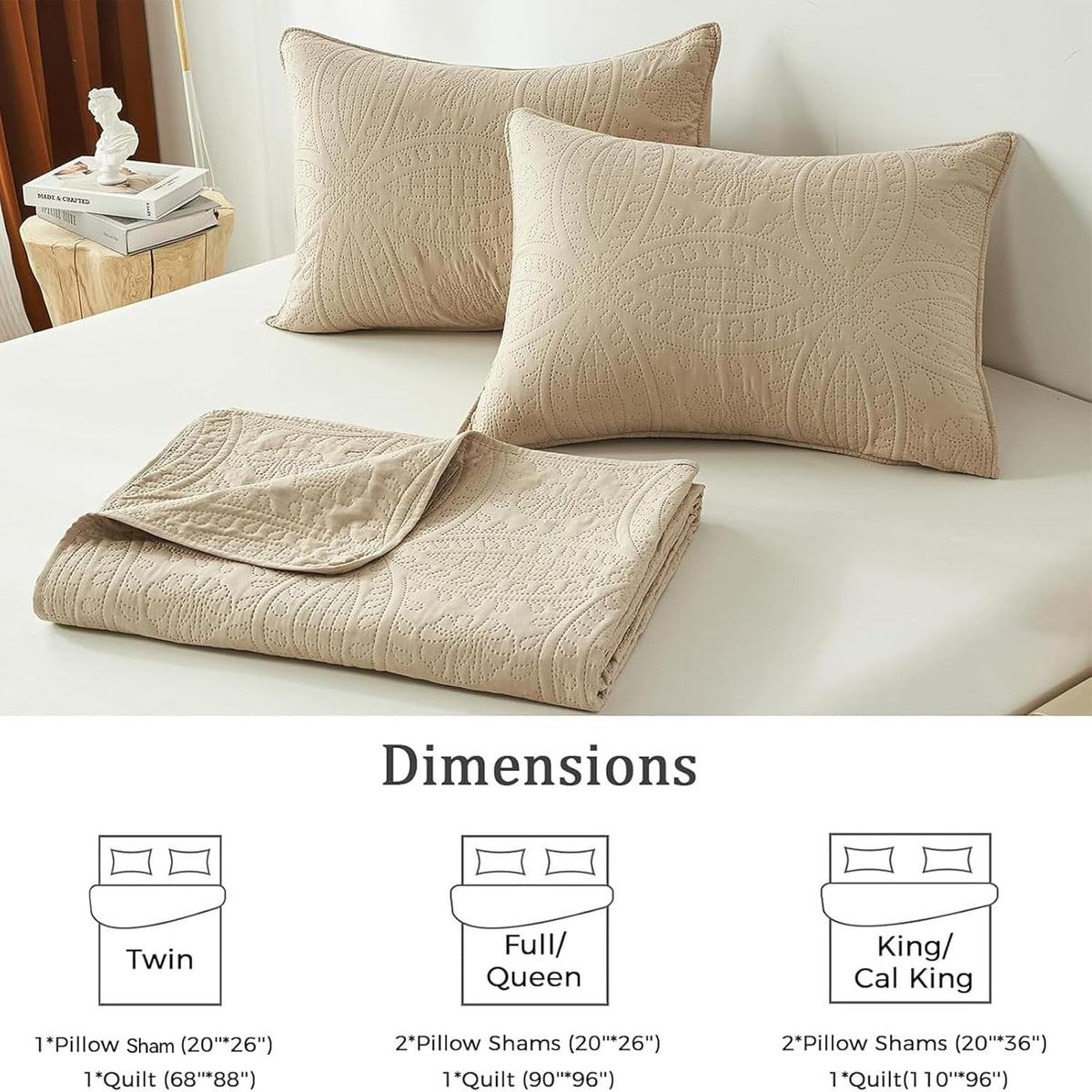 akkialla king quilt bedding set,beige ultrasonic king/cal king, package contents