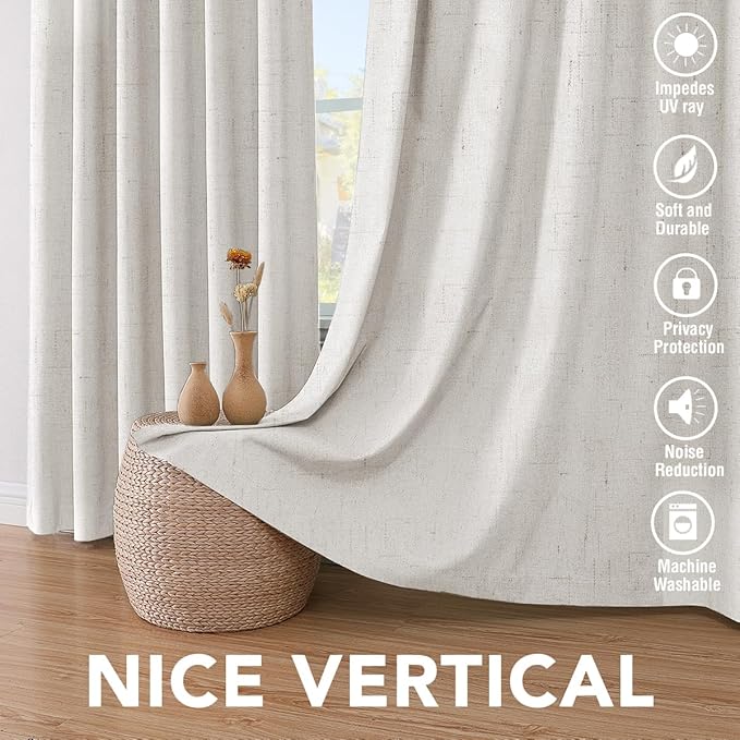 H.VERSAILTEX 100% Blackout Curtains Ivory, Linen Blackout Curtains 96 inch - Image 6