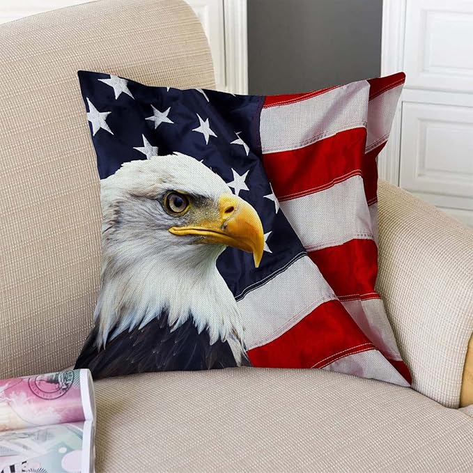 TSSOHU American Flag Throw Pillow Cover 18x18 Inch, USA Bald Eagle Stars and - Image 3