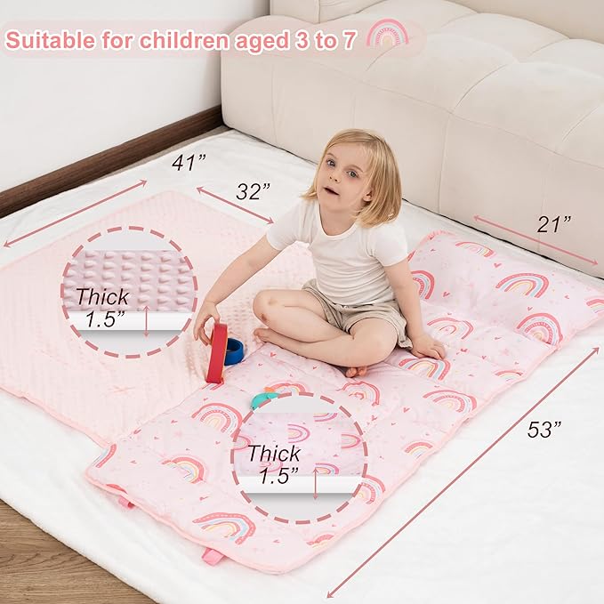 Viviland Toddler Nap Mat with Pillow and Minky Dot Blanket, Large Thick Rolled - Image 7