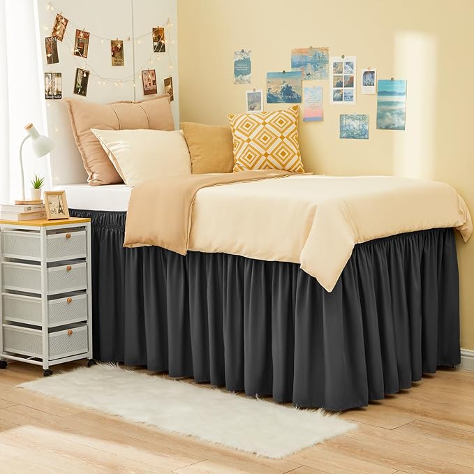 RIMELA Dorm Bed Skirt Twin XL 32 Inch Drop, Dark Grey Bedskirt Solid Silky - Image 8