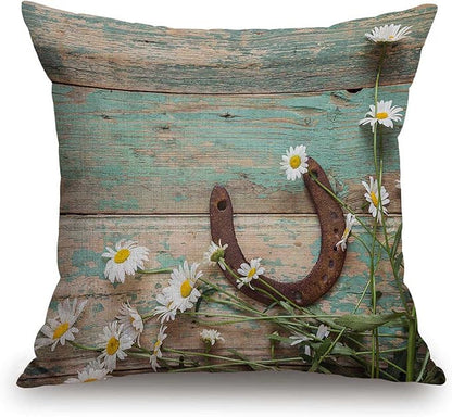 TSSOHU Rustic Pillow Cover Cotton Linen, Teal Rustic Wooden Country Decorative by TSSOHU