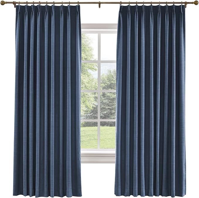 TWOPAGES 26 W x 96 L inch Pinch Pleated Curtain Room Darkening Linen Drapery by TWOPAGES