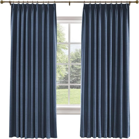 TWOPAGES 26 W x 120 L inch Pinch Pleated Curtain Room Darkening Linen Drapery by TWOPAGES