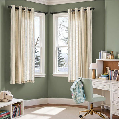 Vangao Linen Striped Green Curtains Boho Tickingstripe Light Filtering Nursery - Image 3