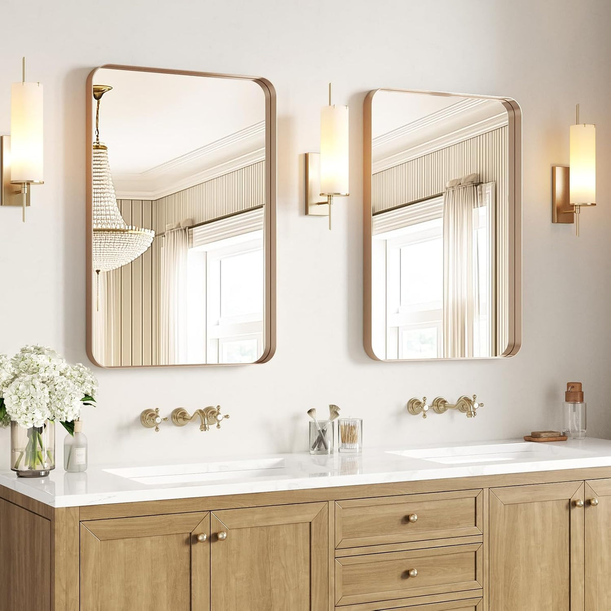 ushower gold bathroom mirrors for over sink 24"x36", front angle view