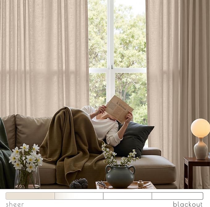 jinchan Taupe Linen Blend Curtains 120 inch Extra Long 2 Panels - Image 4