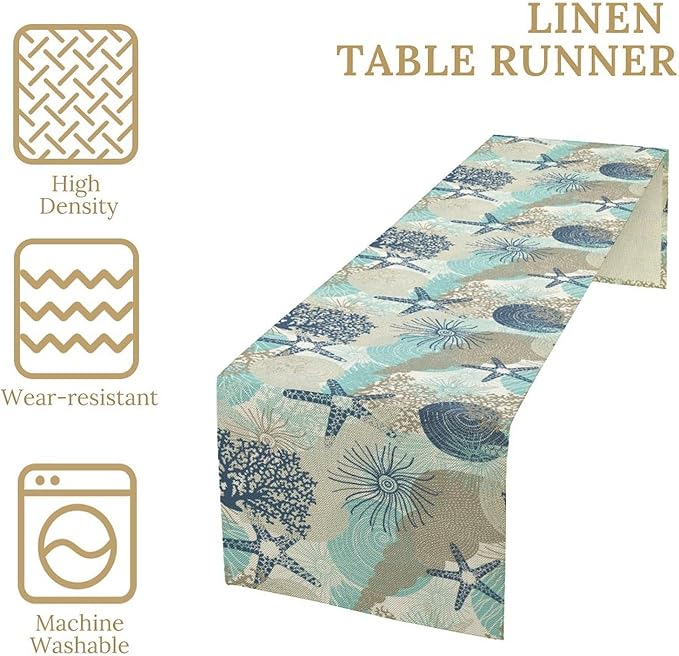 Ocean Starfish Table Runner, Coastal Coral Starfish Seaside Nautical Beach - Image 4