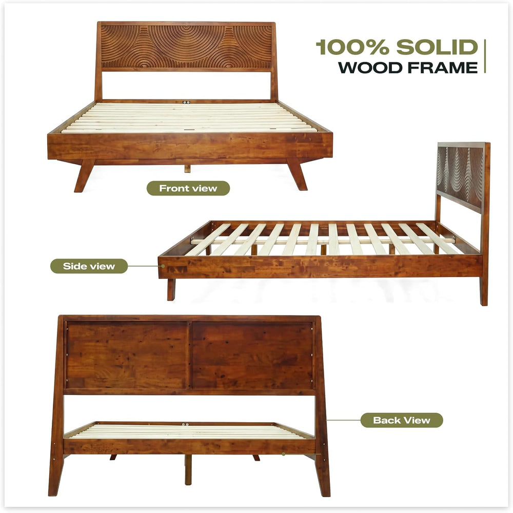Acacia Harmony King Solid Wood Platform Bed Frame, No Box Spring, Caramel