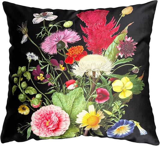 European Floral Oil Painting 20x20 Pillow Cover, Double-Sided Plush Cushion by whooplaArt