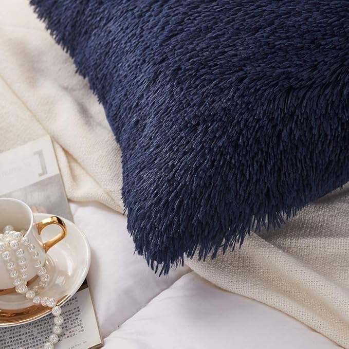 Uhamho Set of 2 Faux Fur Throw Pillow Covers Soft Velvet Decorative Pillowcases - Image 4