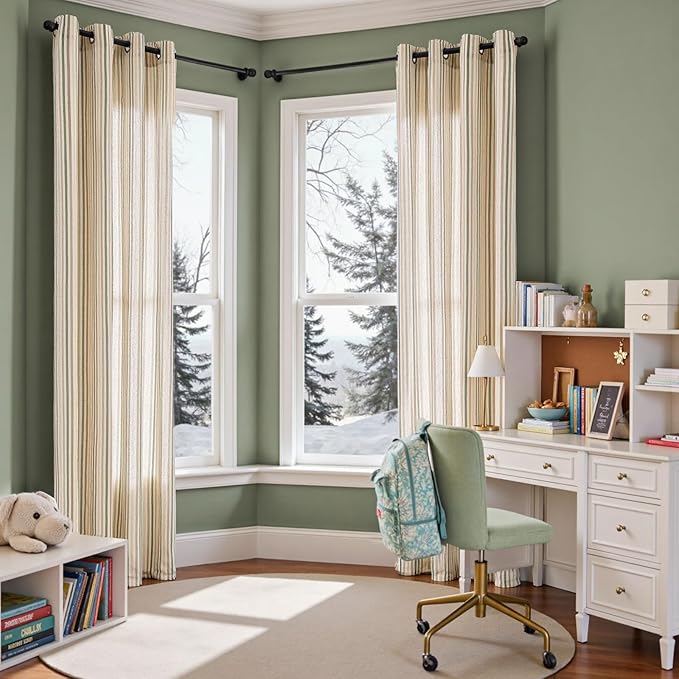 Vangao Linen Striped Green Curtains Boho Tickingstripe Light Filtering Nursery - Image 3