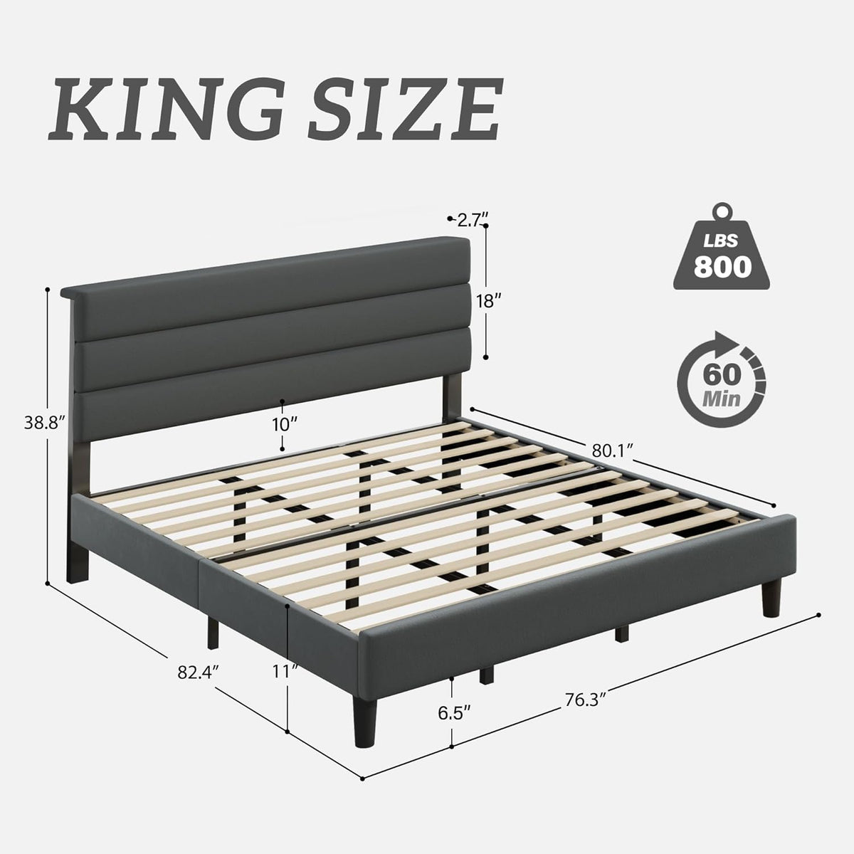 fluest king size bed frame, platform bed frame shown in use