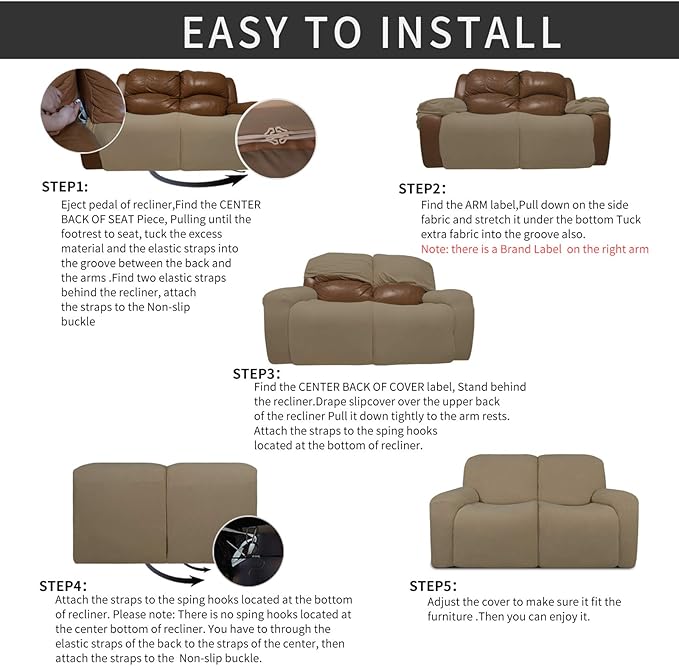 Easy-Going 6 Pieces Recliner Loveseat Stretch Sofa Slipcover Sofa Cover - Image 4