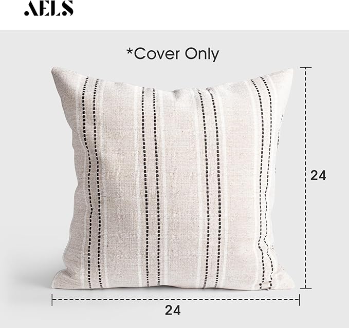 AELS 24x24 Decorative Farmhouse Linen Throw Pillow Covers, Boho Textured Pillow - Image 2