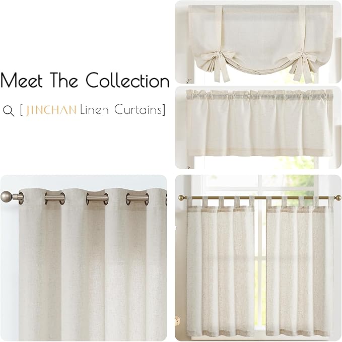 jinchan Beige Kitchen Curtains Linen Tier Curtains 36 Inch Farmhouse Cafe Drapes - Image 9