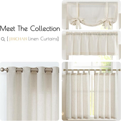jinchan Beige Kitchen Curtains Linen Tier Curtains 36 Inch Farmhouse Cafe Drapes - Image 9