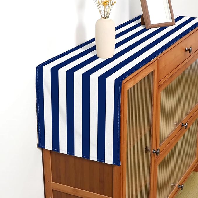 Navy Blue and White Striped Table Runner Nautical Theme Birthday Party - Image 5