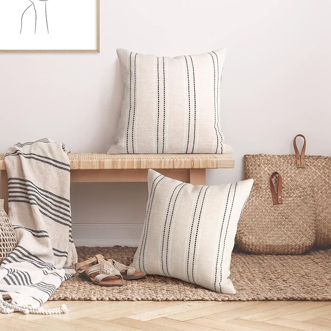 AELS 20x20 Decorative Farmhouse Linen Throw Pillow Covers, Boho Textured Pillow - Image 5
