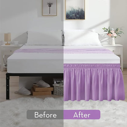 RIMELA Lilac Purple Bed Skirt Queen Size 15 Inch Drop Elastic Wrap Around Dust - Image 3