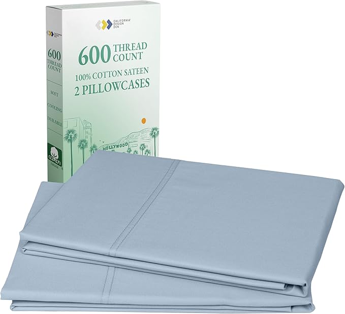Luxuriously Soft Hotel Quality 600 Thread Count, 100% Cotton Set of 2 Cases by CaliforniaDesignDen