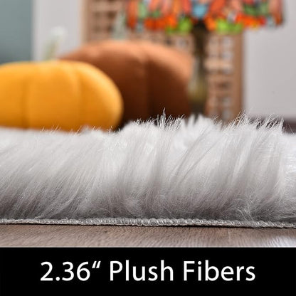 Latepis Runners 2x6 Grey Fur Faux Sheepskin Rug Washable Gray Area Rug Fluffy - Image 2