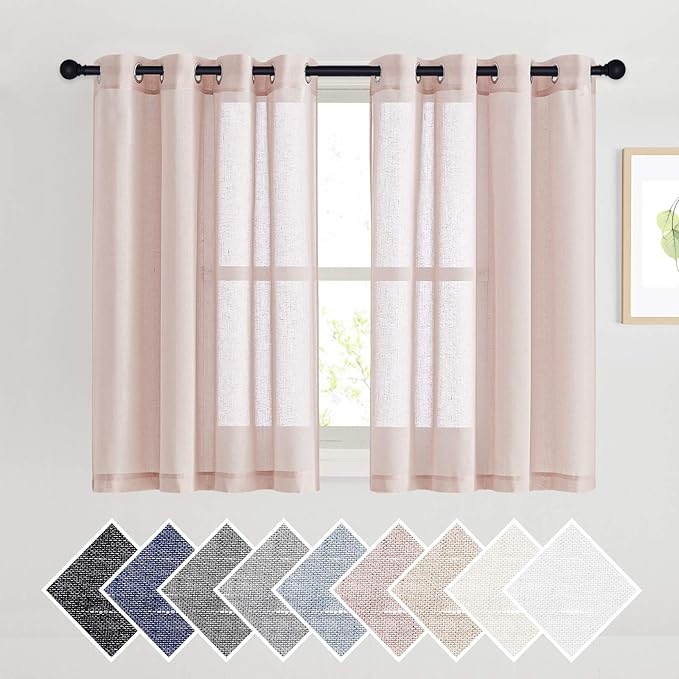 NICETOWN Semi Sheer Rich Linen Curtains Flax Texture, Grommet Vertical Thick by NICETOWN