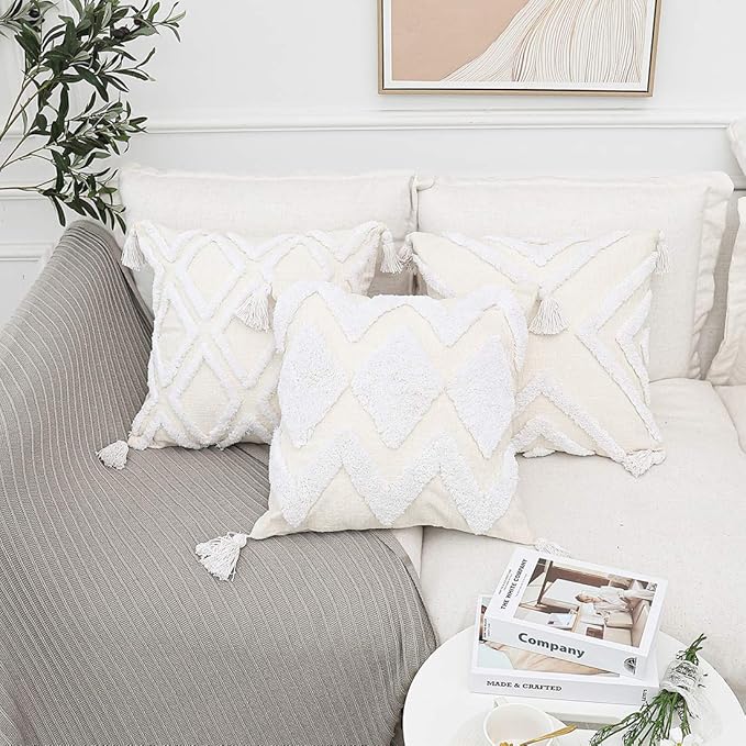 Boho White Throw Pillow Cover 20x20 Inch - Image 5