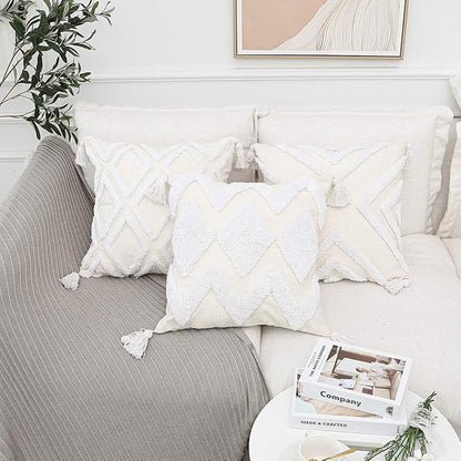 Boho White Throw Pillow Cover 20x20 Inch - Image 5