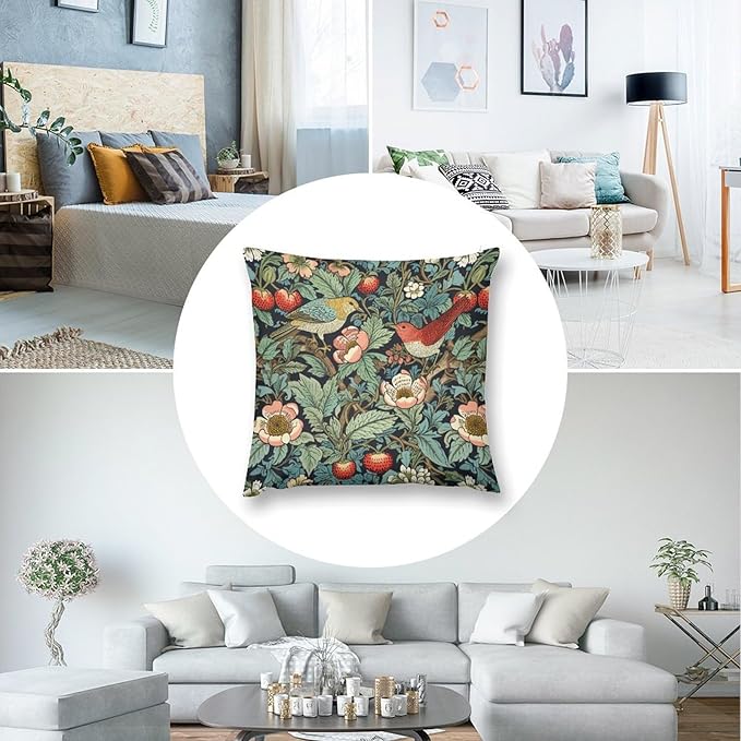 William Morris Floral Original Throw Pillow Covers Boho Chic Retro Floral Bird - Image 6