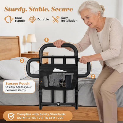heavy duty bed rail for elderly adults with shown in use
