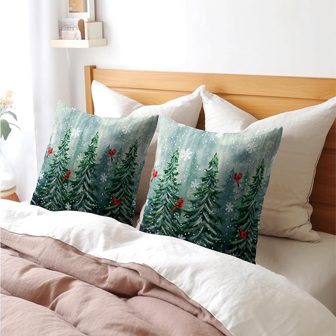 Watercolor Tree Throw Pillow Cover 18x18 inch Set of 2 Christmas Dark Green - Image 8