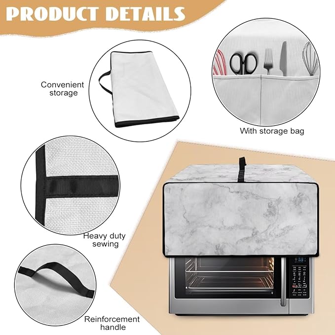 White Marble Texture Print Microwave Oven Dust Cover Polyester-Linen Fabric - Image 6