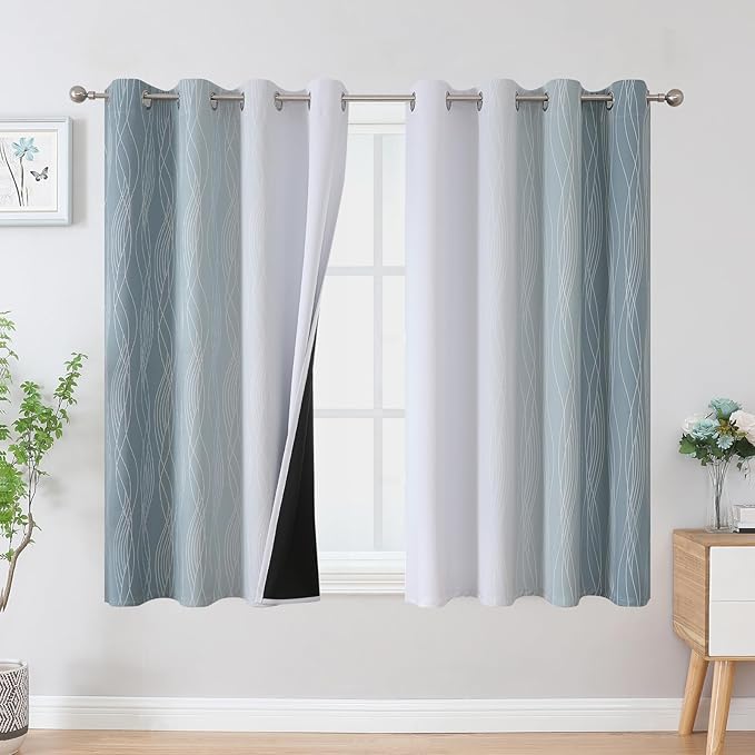 Estelar Textiler Stone Blue and Greyish White Blackout Curtains 54 Inch Length by ESTELARTEXTILER