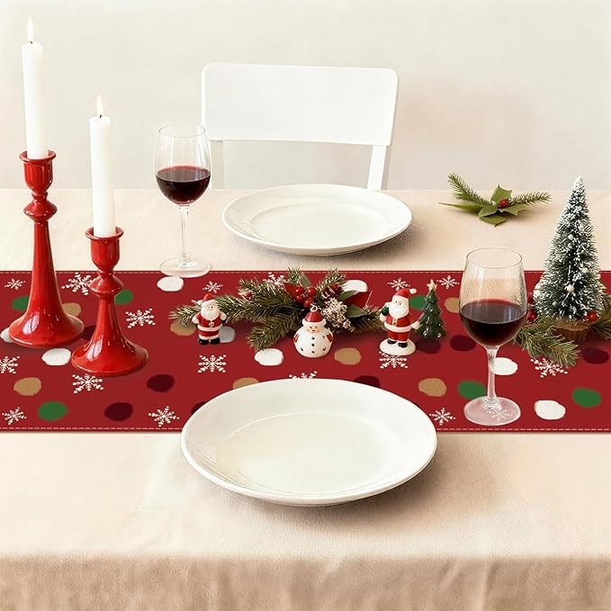 OTOSTAR Snowman Snowflake Christmas Table Runner, Xmas Seasonal Winter Holiday - Image 9