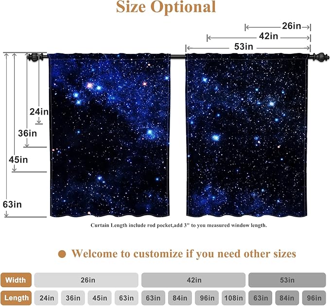 Renaiss 42 x 96 Inch Galaxy Blackout Curtains Outer Space Nebula Universe - Image 6