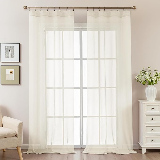 Natural Sheer Curtains 108 Inches Extra Long, Privacy Semi Sheer Curtains - Image 2