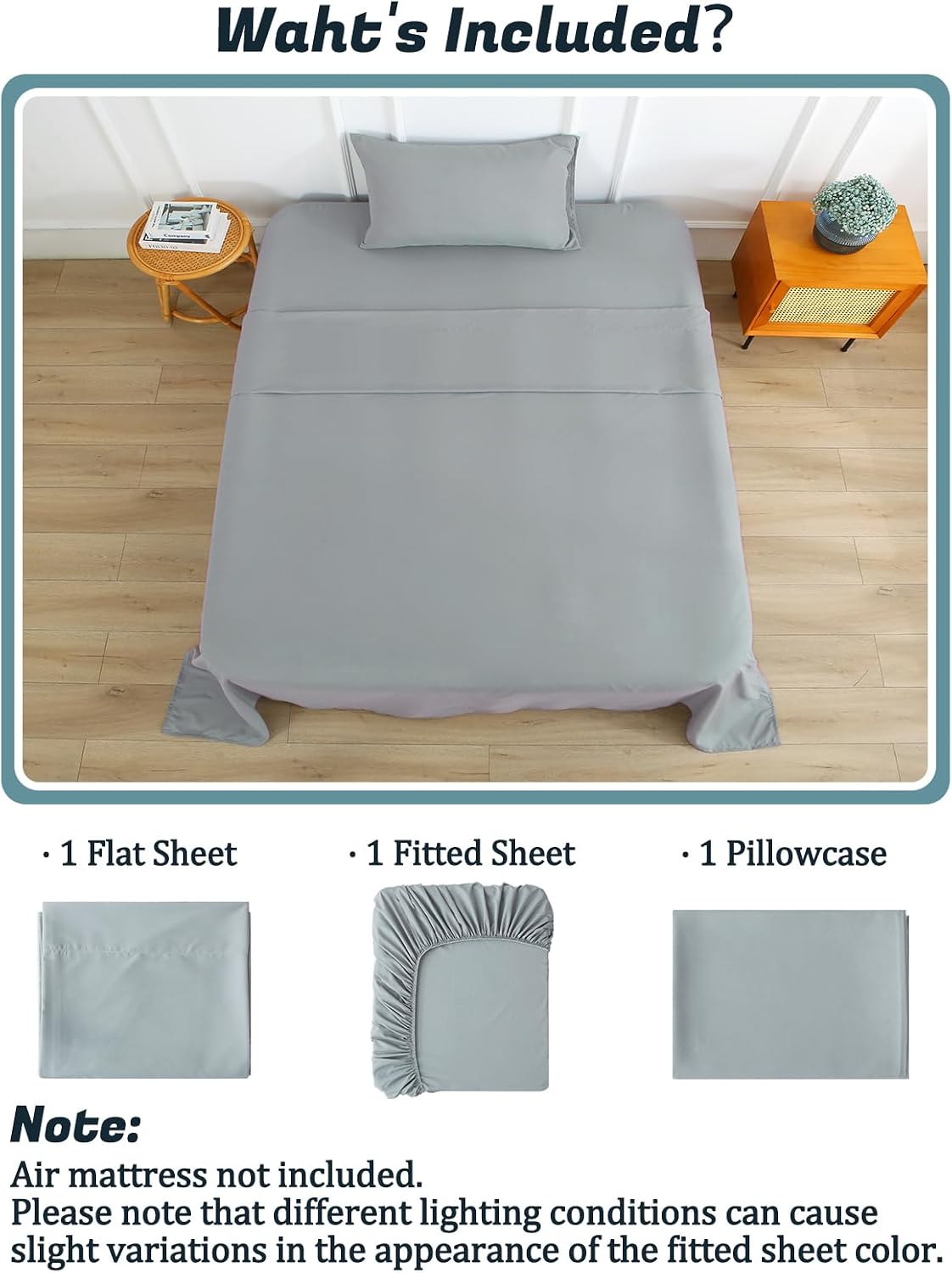 air mattress sheet set with pump hole, 18-24, side view