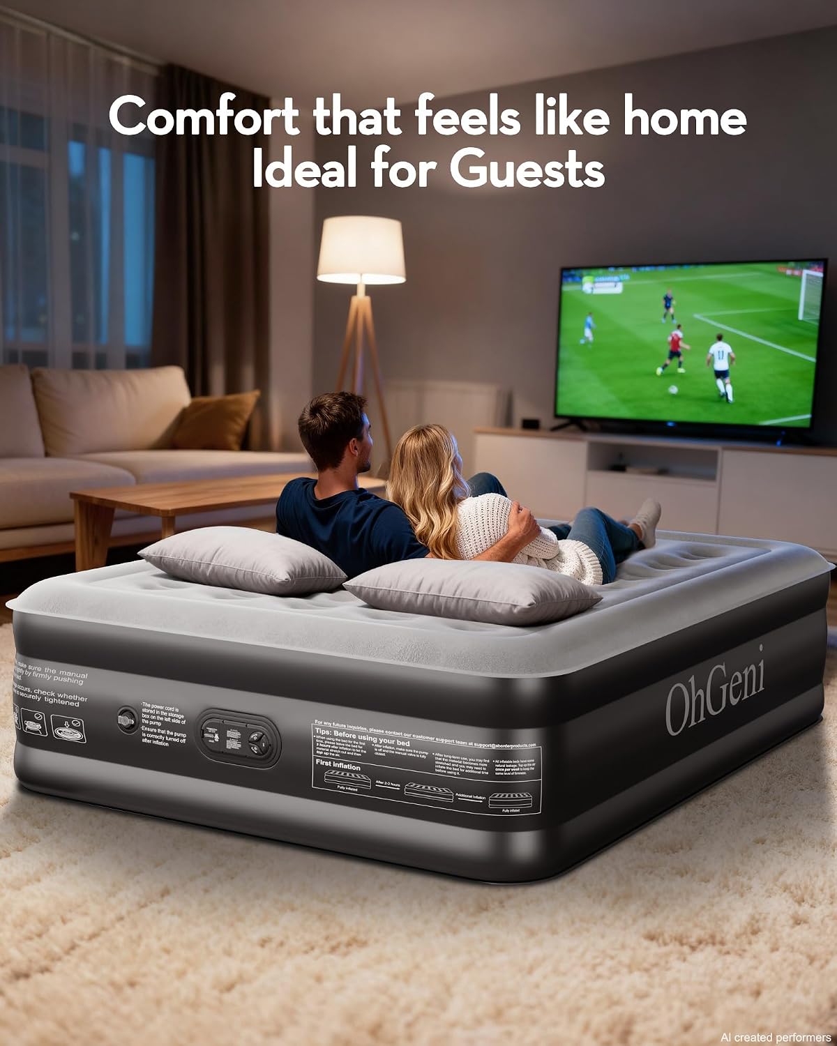 ohgeni 20" raised queen air mattress (1 pack) showing dimensions
