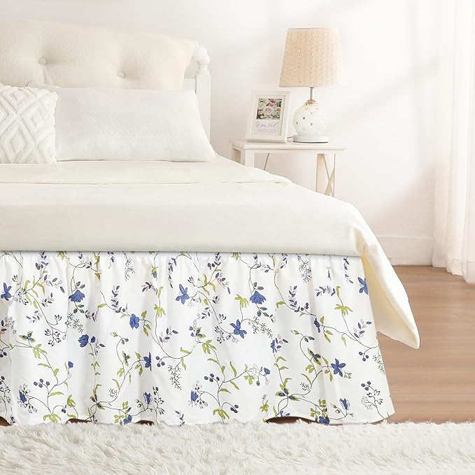 RIMELA Sweet Blueberry Bed Skirt Queen Size 15 Inch Drop, Elastic Bed Skirting by RIMELABedSkirt
