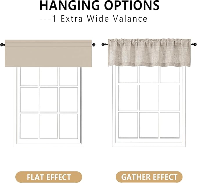 OVZME Valance for Windows, Light Filtering Faux Linen Textured Small Short - Image 3