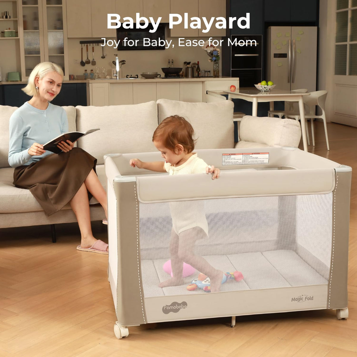 pamo babe deluxe pack and play with bassinet, close-up detail