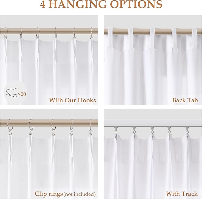 White Pinch Pleated Linen Curtains 105 Inches Long - Image 2