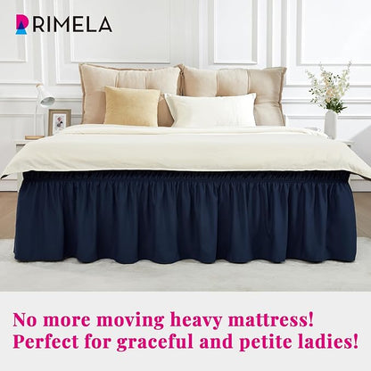 RIMELA Navy Blue Bed Skirt King Size 18 Inch Drop, Elastic Bed Skirting - Image 2