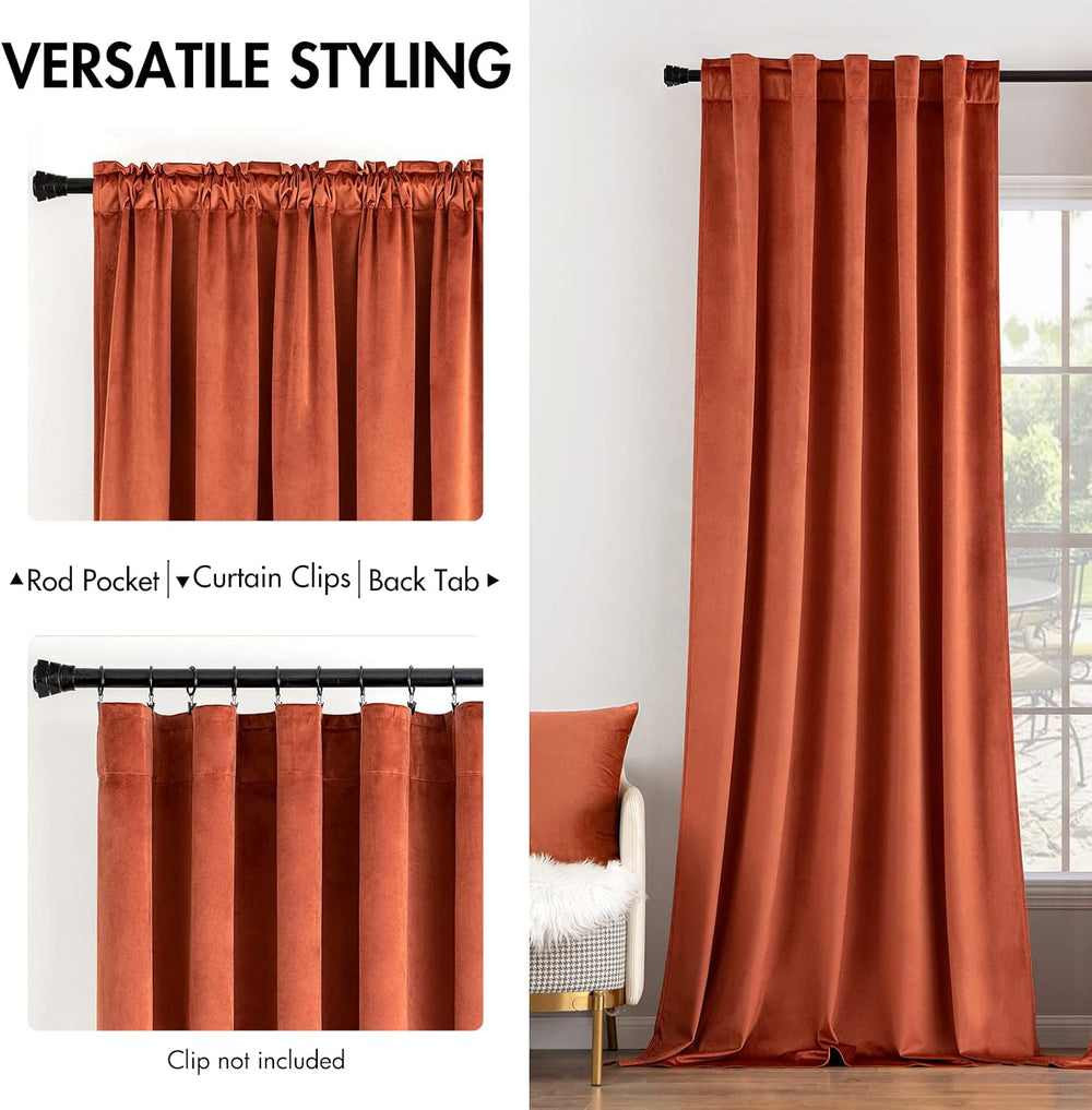 MIULEE Velvet Curtains 52x84 inches 2 Panels Burnt Orange Blackout Curtains