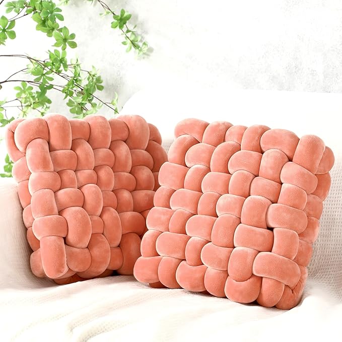 Wenqik 2 Pcs Knot Pillows Square Knotted Plush Throws Soft Accent Pillows by Wenqik