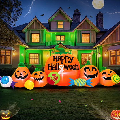 8FT Halloween Inflatable Decorations Outdoor, Halloween Decoration Outdoor Inflatable Pumpkin Combo with LED Blow Up Inflatables for Holiday Garden Yard Lawn Décor