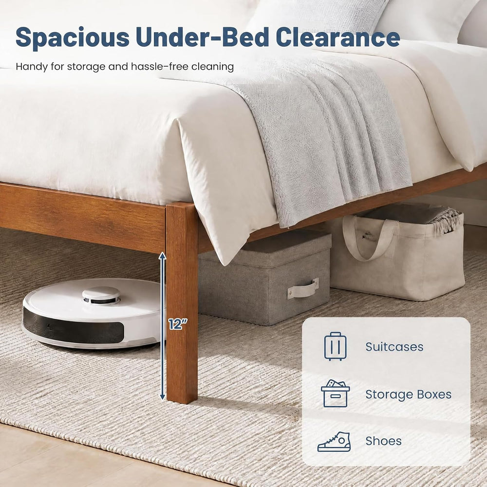 KOMFOTT Twin Size Bed Frame, Wooden Platform Bed with Curved Headboard