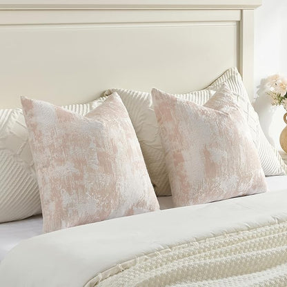 FUTEI Pink White Decorative Throw Pillow Covers 16x16 Inch Set of 2, Soft Faux - Image 6