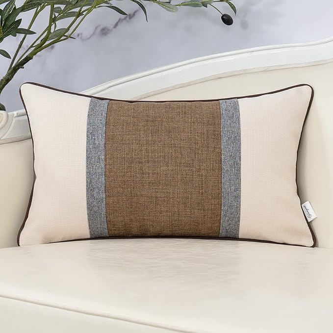 Yangest Patchwork Pillow Cover 12x20 Inch Luxury Cotton and Linen Cushion Cover by Yangest